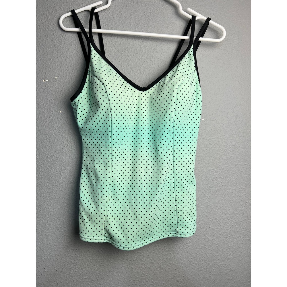 Miraclesuit Mint Green Polka Dot Tankini Top V-Neck Padded Strappy Size 12 62257